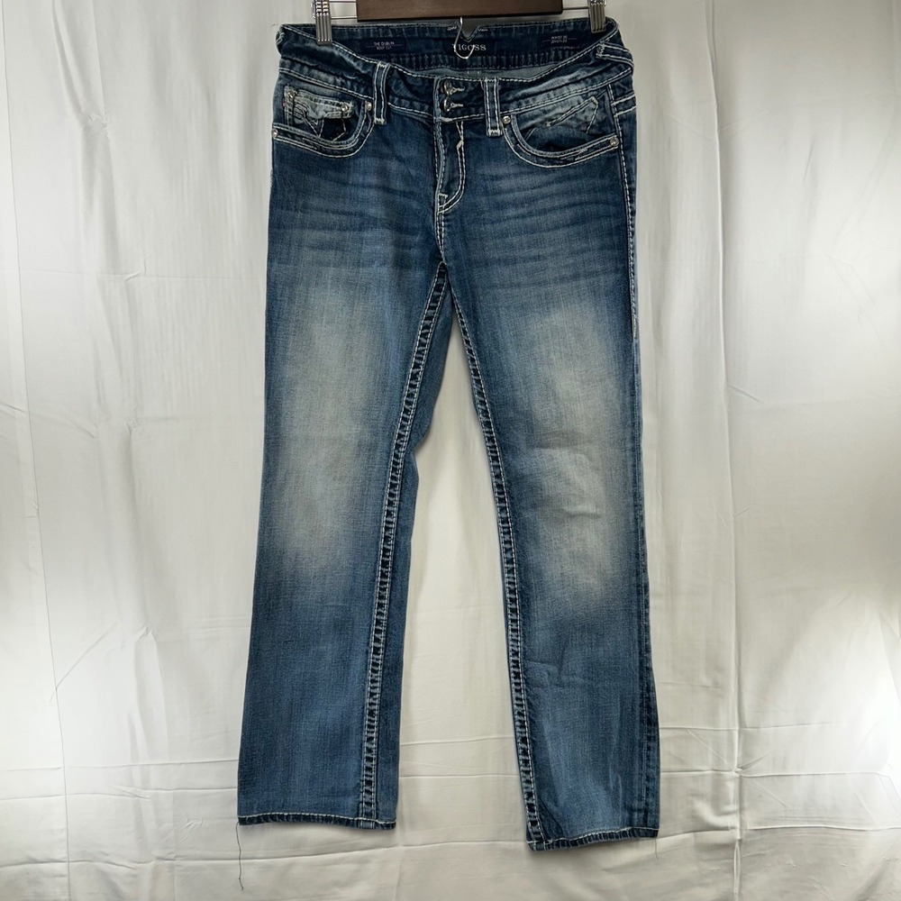 Vigoss Dublin Boot Cut Jeans Womens 30 Blue‎ Rhinestone Thick Stitch Medium Wash